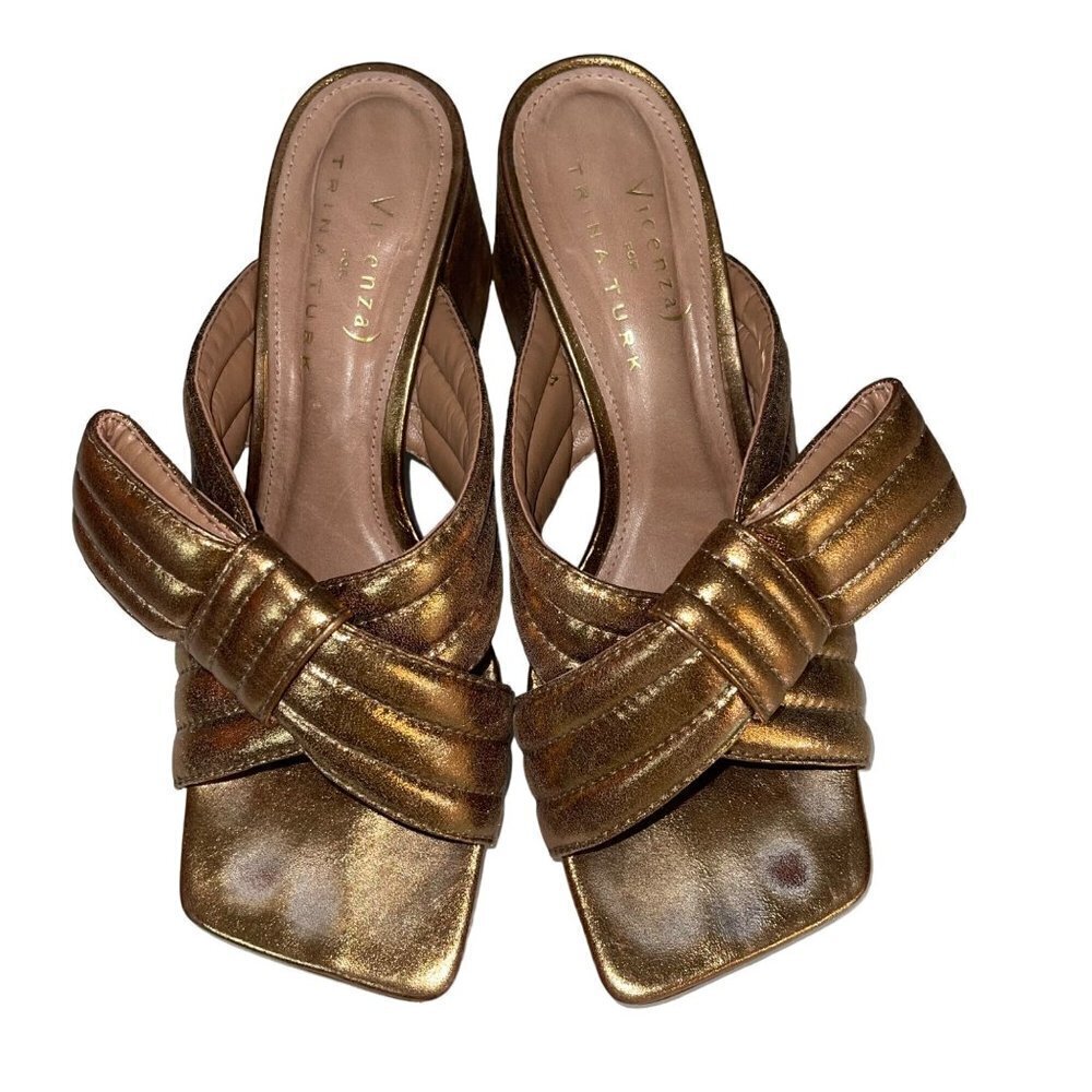 Trina Turk Womens Sandals Size 40 Bronze Sidekick Mule Metalic Brazil